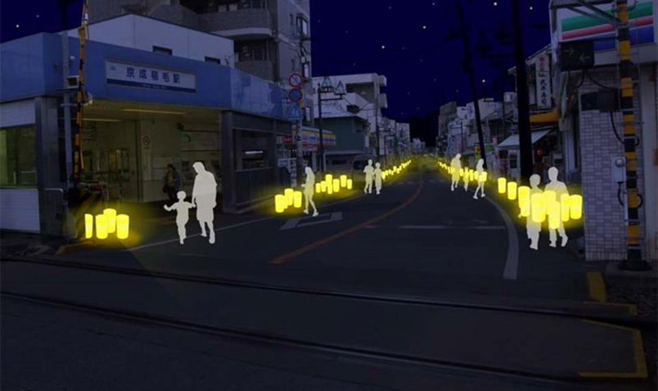 京成稲毛駅前で行われる夜灯のイメージ図
